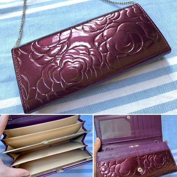 Handbags - NWOT Floral Embossed Patent Leather Wallet w Strap